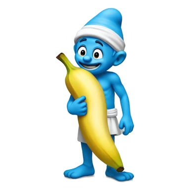 a smurf holding a banana sticker