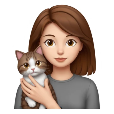 woman with cat on her hand, brown hair sticker