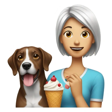 Women with dog with icecream sticker