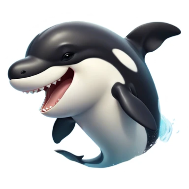 Cinematic Cute Yawning orca Portrait Emoji, Head tilted slightly with a dramatic, wide-open yawn, showcasing a sleek black-and-white body with gently relaxed fins and sleepy, half-closed eyes, Simplified yet irresistibly adorable features, highly detailed, glowing with a soft, cozy marine glow, high shine, relaxed yet expressive, stylized with a dash of whimsical deep-sea charm, soft glowing outline, capturing the essence of a drowsy yet affectionate orca that appears ready to stretch out in the waves for a nap! sticker