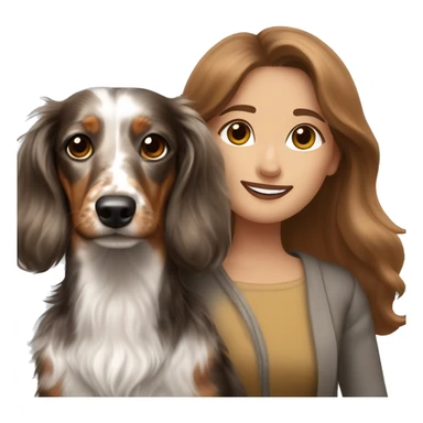 Tri Merle long haired Dachshund together with brown haired woman  sticker