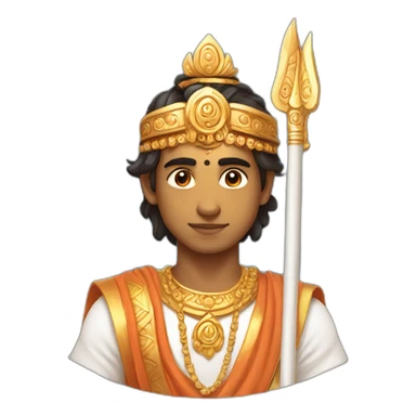 Hindu young lad god with spear and good physic wearing white ash on forehead sticker