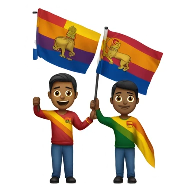 Sri Lankan man holding Sri Lankan flag in one hand and a pride flag in the other hand sticker