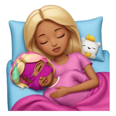 Brown skin blonde hair Barbie sleeping in bed with eyes closed sticker