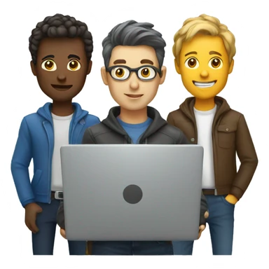 group of developers with a laptop sticker