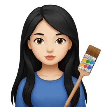 Girl with long black hair painting sticker
