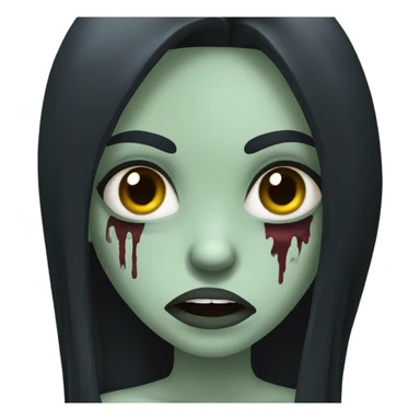 girl zombie with black long hair with teeth and serious face  sticker
