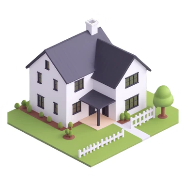 3d isometric modern farmhouse, white with black trim sticker