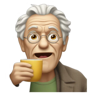 Mad crazy old man drinking tea sticker