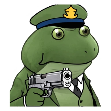mob boss Italian frog, holding a tommy gun, with a sly grin sticker