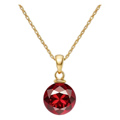 A polished round ball red garnet pendant suspended from a delicate gold chain, like a drop of enchanted starlight, glowing with the warmth of passion and the quiet power of transformation sticker