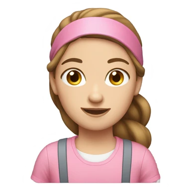 A white woman with brown hair in pony tail wearing pink headband, pink t shirt and overalls  sticker