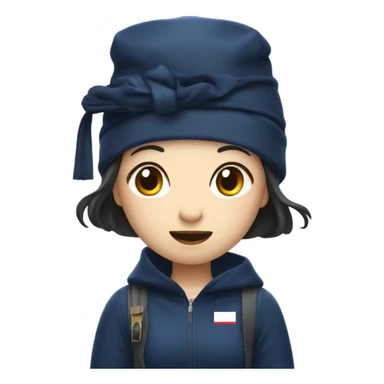 Korean clumsy girl in hongkong with navy bag hung on her head sticker