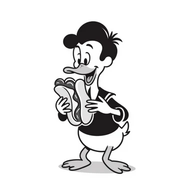 Donald Duck eating a hot dog sticker