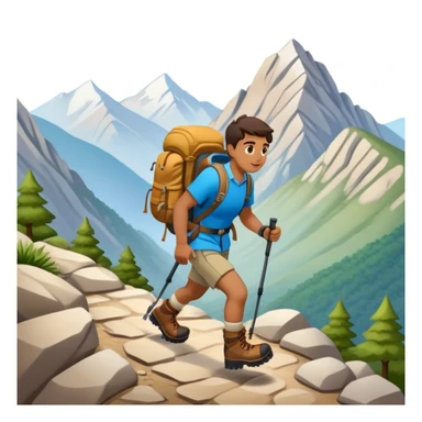 person hiking down one mountain and up another mountain sticker