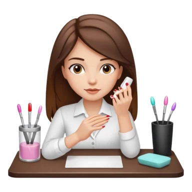 A realistic illustration of a girl with medium-length thick brown hair sitting at a manicure table.
 sticker