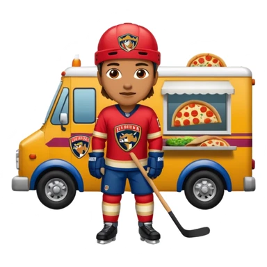 The galaxy with a with a Florida Panthers player
With a taco truck and a pizza truck with a house
 sticker