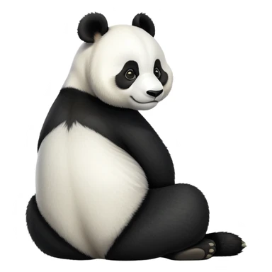 cinematic-[panda bear]-realistic-full-body-sitting-emoji,-tail-tucked-close,-head-tilted-dramatically,-thick-[black and white]-fur,-simplified-yet-realistic-focused-features,-highly-detailed,-glowing-with-an-almost-sarcastic-glow sticker