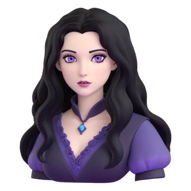 Yennefer from Witcher with long black hair, violet eyes, pale skin, wearing black clothes sticker