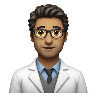 Male therapist dark hair glasses white coat sticker