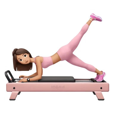 white brunette girl in light pink workout clothes doing a plank on a reformer sticker
