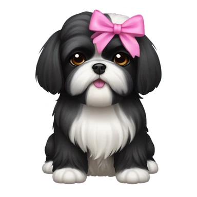 black shih-tzu dog with pink bow sticker