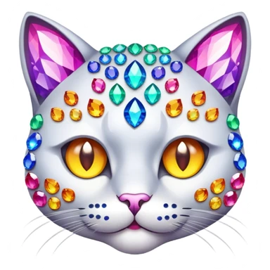 cat face with a blank, staring expression, made of sparkling gems sticker
