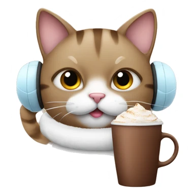 Cat with ear muffs drinking hot chocolate  sticker