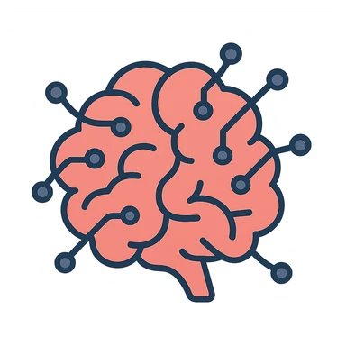 flat toon style AI brain with network lines sticker