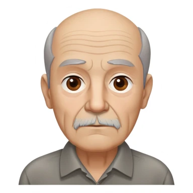 Elderly thin Puerto Rican man with light complexion. Narrow face with pronounced bone structure. Deep-set brown eyes, bushy eyebrows. Short brown hair, balding at front. Messy brown beard with gray streaks. Serious expression with age lines. Wearing a dark collared shirt that appears loose. sticker