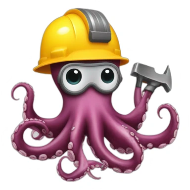 octopus avec casque de chantier qui tient des outils dans chaque tentacule sticker