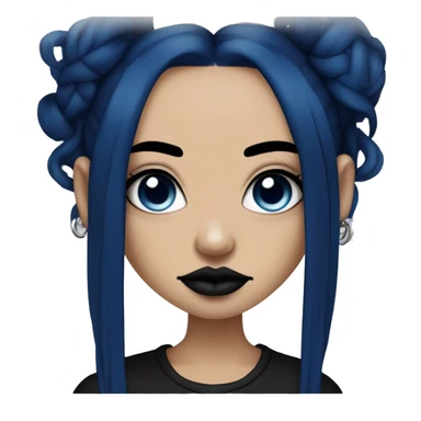 tan goth girl with dark blue hair, septum piercing, nose piercing, eyebrow piercing, side labret piercing sticker