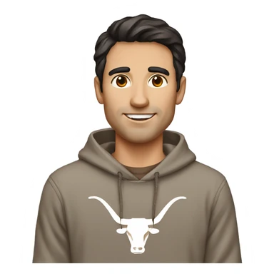 Man with dark hair, pale skin, Texas Longhorns hoodie sticker