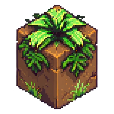 Minecraft grass block, square shape, brown and green, smooth, isometric sticker