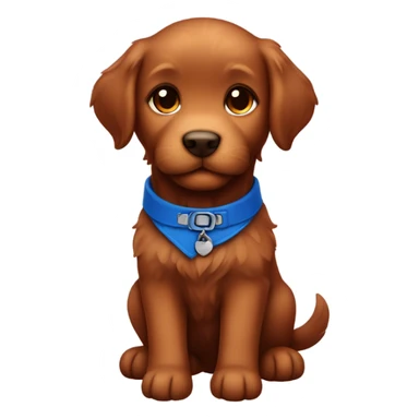 Chibi fluffy dark red retriever puppy with blue collar sticker