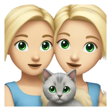 blue eyes grey kitten and green eyes blonde girl are friends sticker