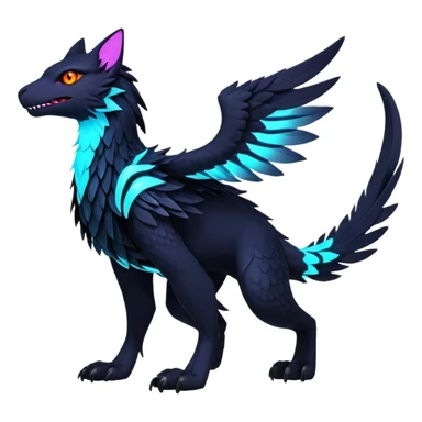 Black Dark Exotic Colorful Beaked Feathery Nocturnal Neon-glowing Abyssal Nightly Abyss-Cat-Gryphon-Salandit-Nargacuga-Silvally-Vernid-Sergal-Fakémon-Hybrid-Creature (full body) sticker