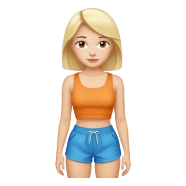 Haz una mujer,rubia,de piel blanca y con short y playera corta sin mangas con cara sexy sticker