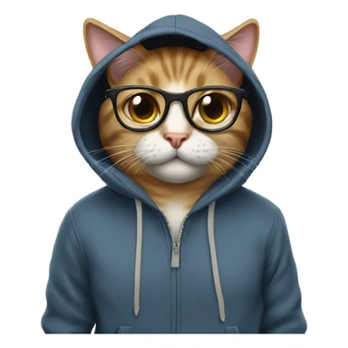 Cat wearing hoodie with glasses sticker