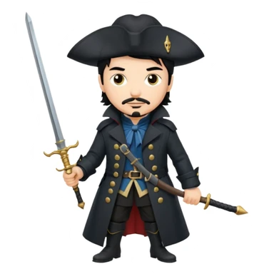 Athos, black hair, musketeer in black trench coat sticker