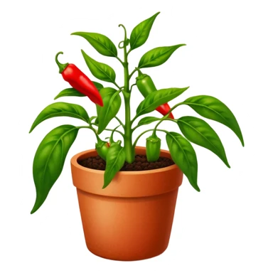 Potted green pepper plant with small red peppers growing on it sticker
