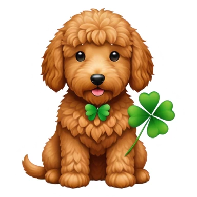 Red golden doodle with green clover sticker