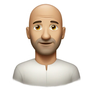 a bald man with a croassaint  sticker