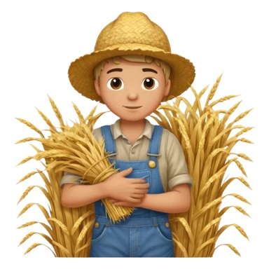 boy farmer, hug a bundle of straw sticker