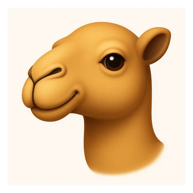 Edit the camel emoji to remove the hat, the green part of its neck, and the thing in or by its mouth. Keep all other details and style exactly like the iOS emoji style reference image. sticker