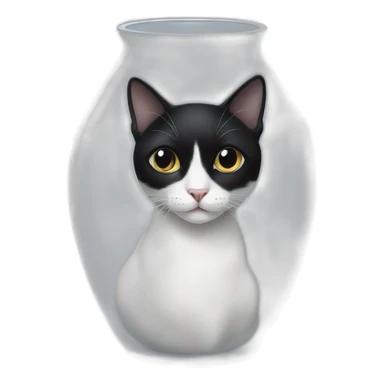 a black and white cat in a transparent vase sticker