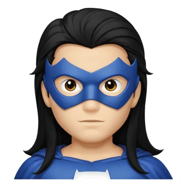 Long black hair boy with superhero mask sticker