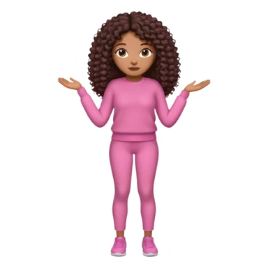 Uma menina negra da pele clara magra definida com roupa de malha rosa, com cabelo cacheados  todo castanho escuro bem grande até a cintura sem muito volume no cabelo sticker