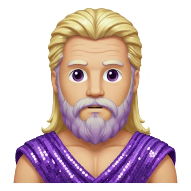 Zeus from Olympus Gods with long blonde hair and beard, purple sequin loincloth sticker
