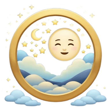 "Design a calming circle emoji for evening reflection. Soft moonlight, gentle stars, peaceful or spiritual symbols. No people - emphasize tranquil colors, night sky elements, and serene christian imagery." sticker
